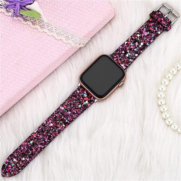 Luxury Sparkle Leather Bling Band Compatible for iWatch 38mm 40mm - Picture 3 of 5